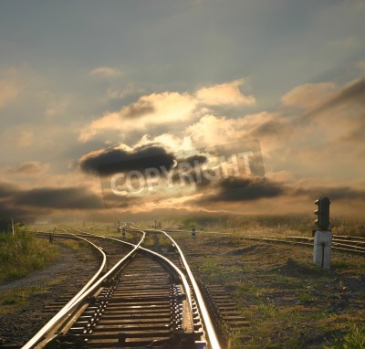 Fototapete Gleise bei Sonnenuntergang