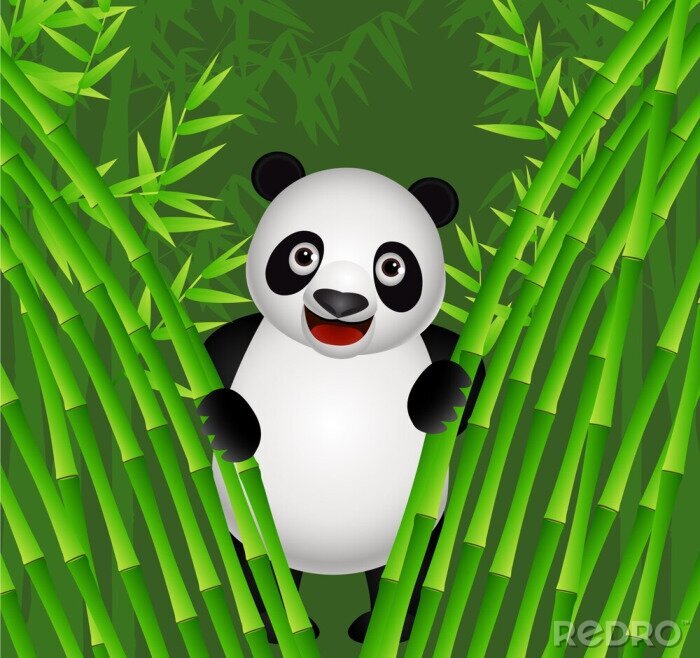 Fototapete Glücklicher Panda im Bambuswald