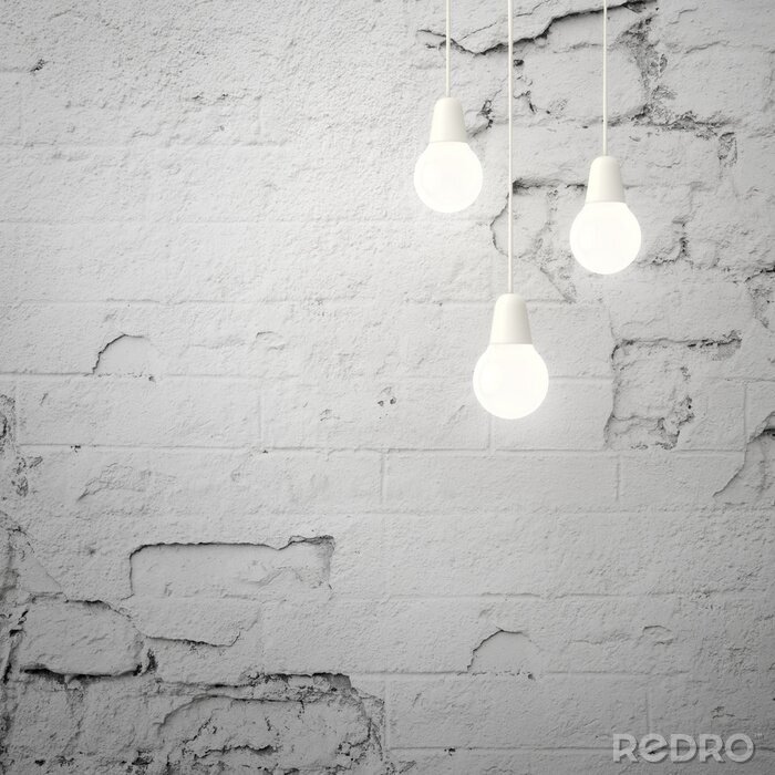Fototapete Glühbirnen bei alter grauer Mauer