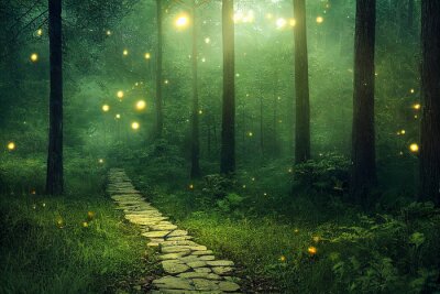 Fototapete Glühwürmchen im grünen Wald
