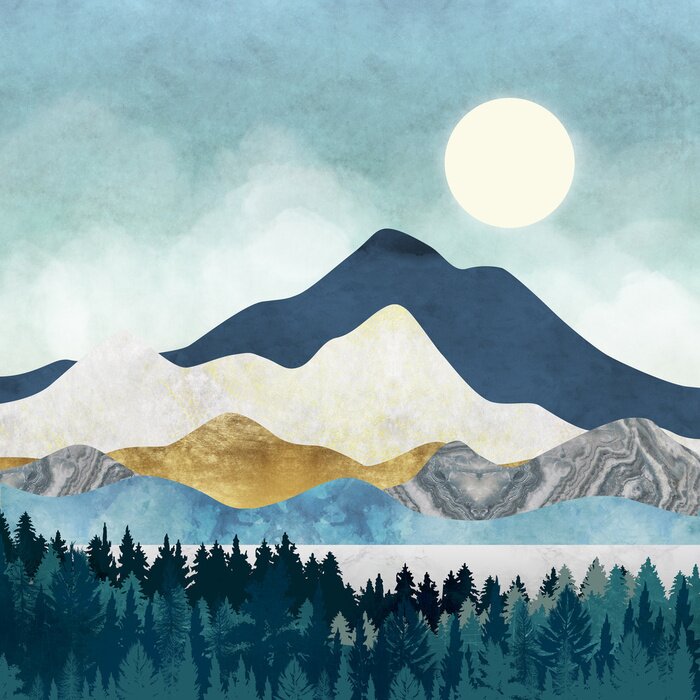 Fototapete Gold mountain wallpaper design with landscape line arts, Golden luxury background design for cover, invitation background, packaging design, wall arts, fabric, and print.