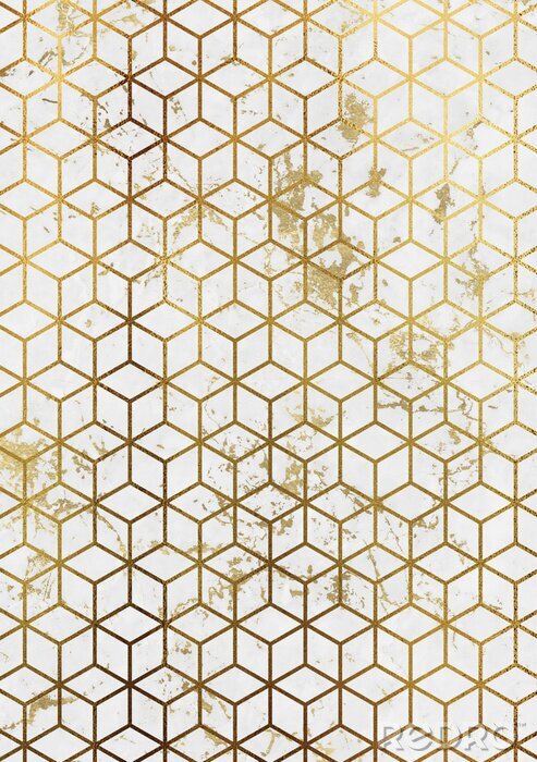 Fototapete Goldene 3D Hexagone