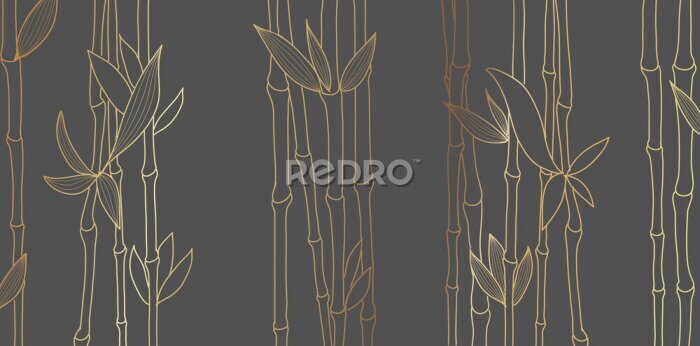 Fototapete Goldene Bambussprossen auf dunklem Hintergrund