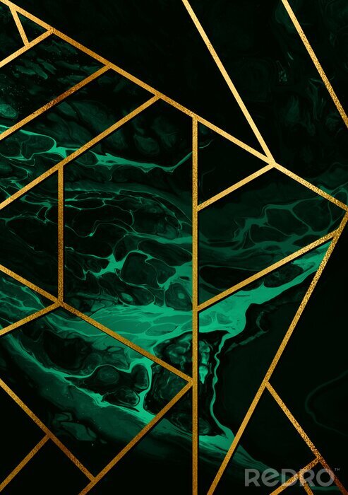 Fototapete Goldene Linien auf grünem Marmor-Hintergrund