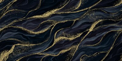 Fototapete Goldene Wellenlinien auf dunklem Hintergrund - ein elegantes Muster