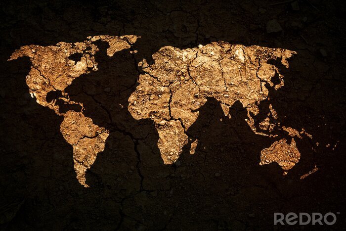 Fototapete Goldene Weltkarte auf schwarzem Hintergrund