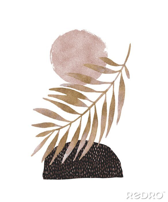 Fototapete Goldener Zweig Blätter in Aquarell