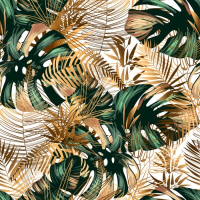 Tapete Goldthema mit Monstera