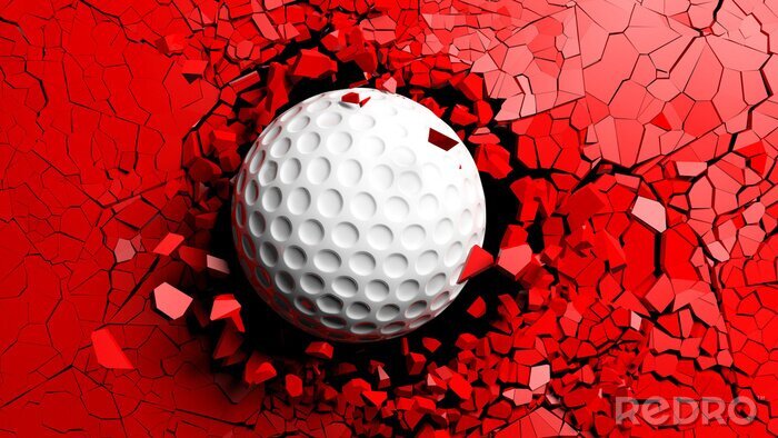 Fototapete Golfball zerschlägt Glas Grafik 3D