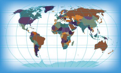 Fototapete Gradnetz auf Weltkarte