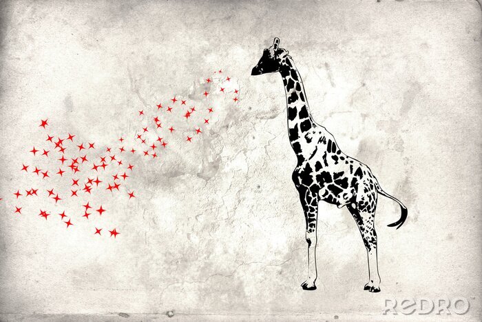 Fototapete Graffiti mit Giraffe auf Mauer