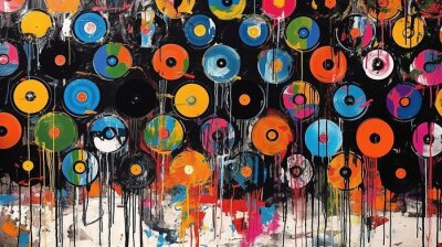 Fototapete Graffiti mit Schallplatten im Pop-Art-Stil