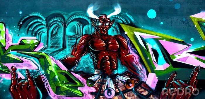 Fototapete Graffiti mit Teufel