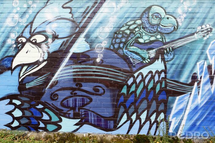 Fototapete Graffiti mit Wassertieren