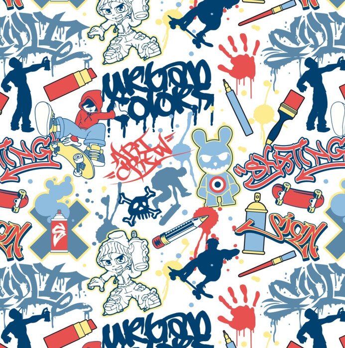 Fototapete Graffiti mit Zeichnungen und Aufschriften