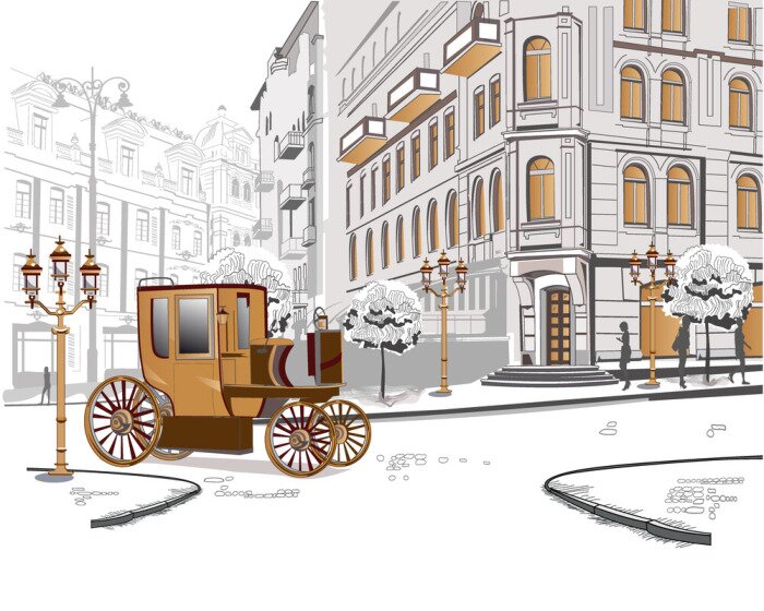 Fototapete Grafik mit altem Fahrzeug