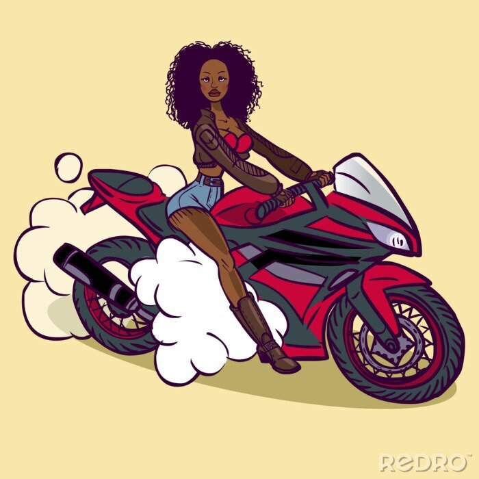 Fototapete Grafik mit einer Frau auf einem Motorrad