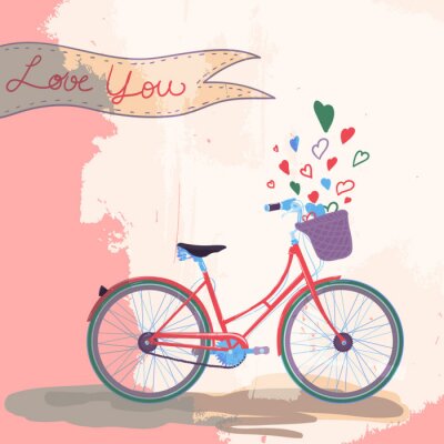 Fototapete Grafik mit Fahrrad und Herzen