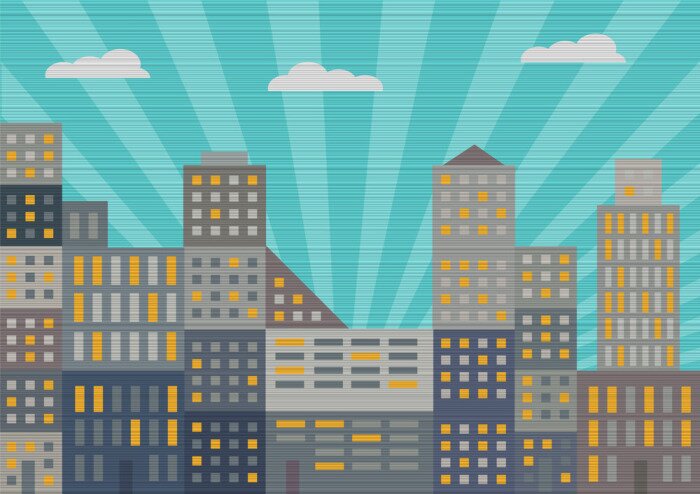 Fototapete Grafik mit Gebäudepanorama