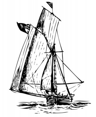 Fototapete Grafik mit skizziertem Segelboot