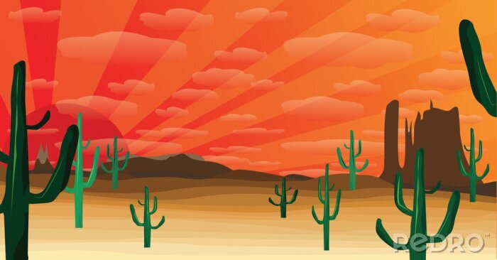 Fototapete Grafik mit Wüste und Kakteen