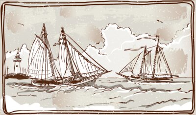 Fototapete Grafik Segelschiffe im Retro-Stil