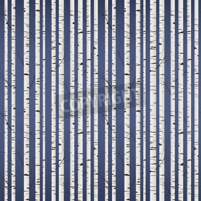 Fototapete Grafische Birken auf dunkelblauem Hintergrund