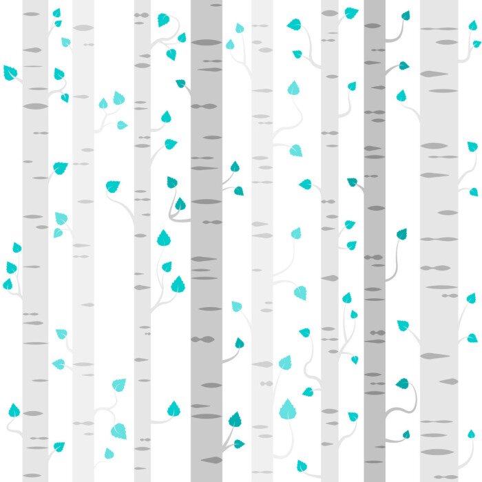 Fototapete Grafische Birken mit türkisfarbenen Blättern