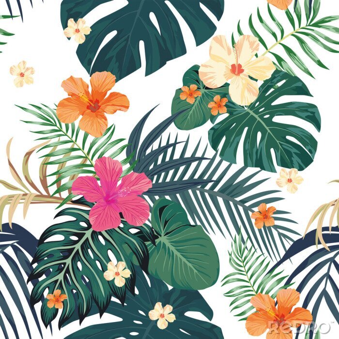 Fototapete Grafische Blumen und Blätter aus den Tropen