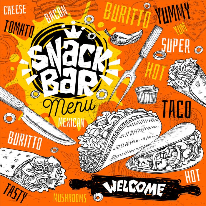 Fototapete Grafische Darstellung mexikanischer Lebensmittel