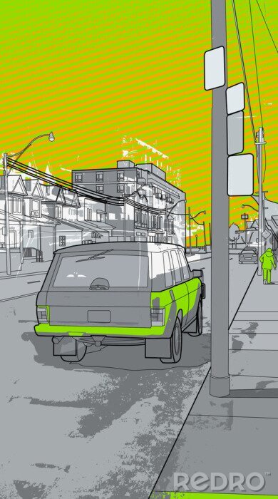 Fototapete Grafische Fahrzeuge auf der Straße