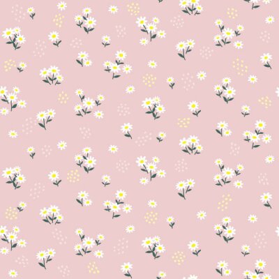 Fototapete Grafische Gänseblümchen auf einem rosa Hintergrund