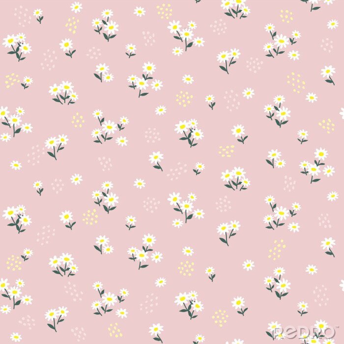 Fototapete Grafische Gänseblümchen auf einem rosa Hintergrund