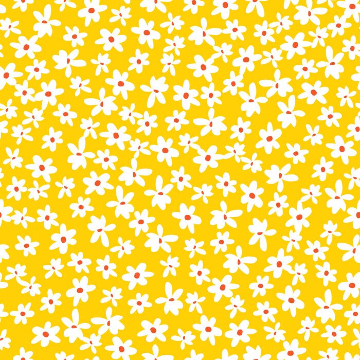 Fototapete Grafische Gänseblümchen auf gelbem Hintergrund