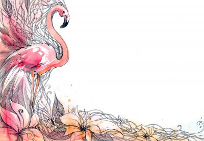 Fototapete Grafische Illustration mit Flamingos