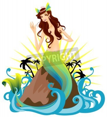 Fototapete Grafische Meerjungfrau auf einem Stein