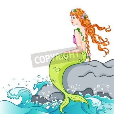 Fototapete Grafische Meerjungfrau mit langem Haar