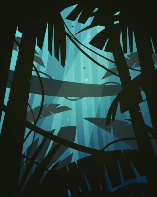 Fototapete Grafischer blauer Dschungel