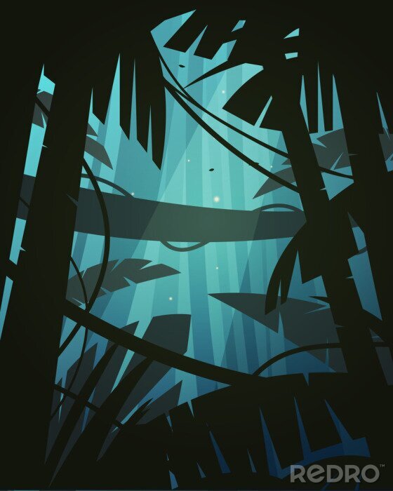 Fototapete Grafischer blauer Dschungel