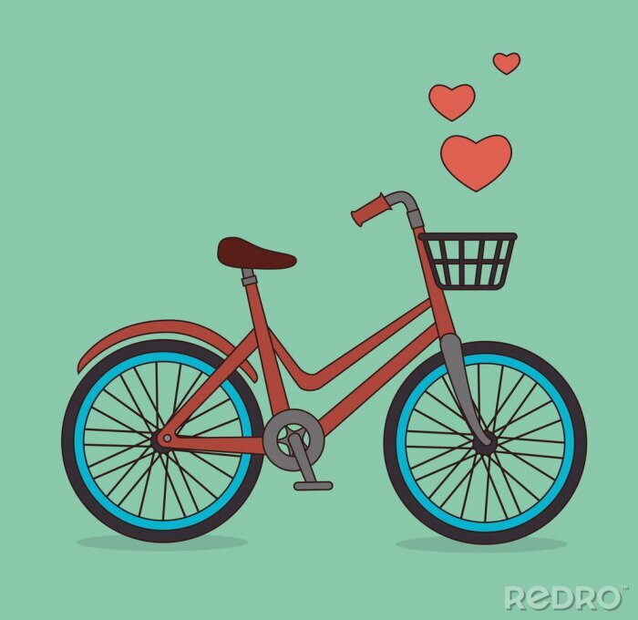 Fototapete Grafisches Fahrrad und Herzen