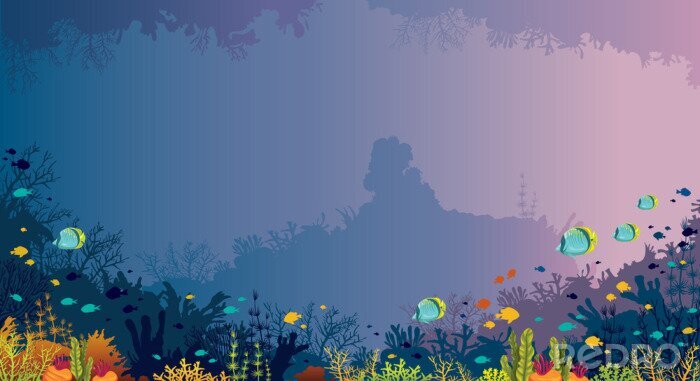 Fototapete Grafisches Korallenriff auf violettem Hintergrund