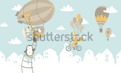Fototapete Grafisches Muster mit Tieren in Luftballons