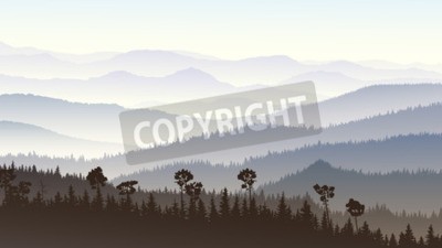 Fototapete Graphische bergketten von berggipfeln und bäumen