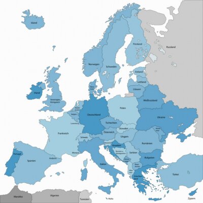 Fototapete Grau-blaue Europakarte