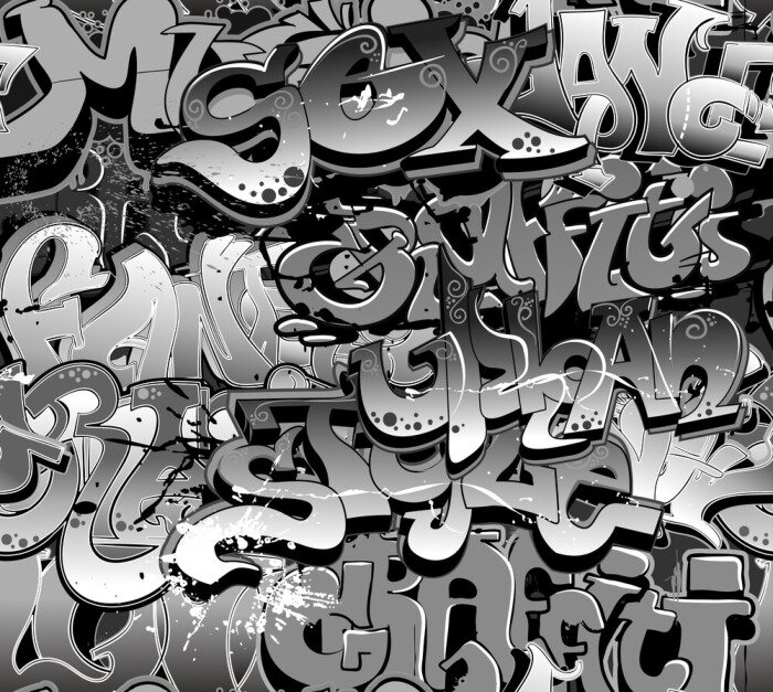 Fototapete Graue Aufschriften an der Mauer