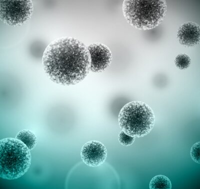 Fototapete Graue Bakterien auf blauem Hintergrund