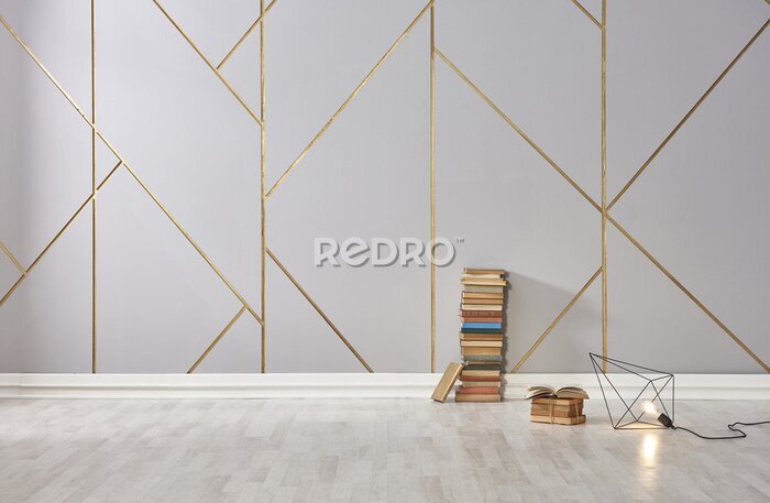 Fototapete graue Wand Gold Linie Steinmauer Interieur