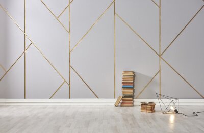 Fototapete Graue Wand Gold Linie Steinmauer Interieur