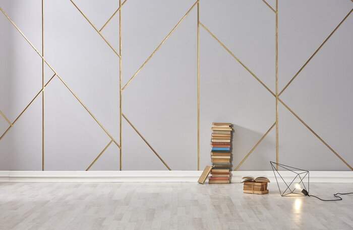 Fototapete Graue Wand Gold Linie Steinmauer Interieur