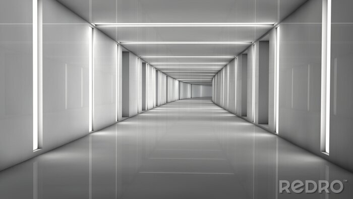Fototapete Grauer futuristischer Tunnel